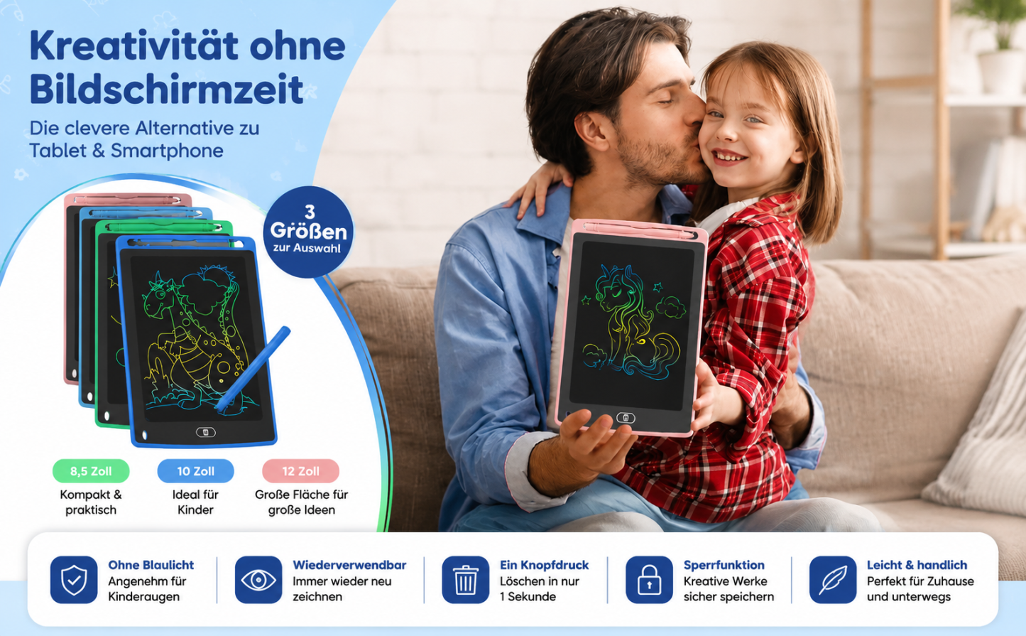 Kreative Zaubertafel für Kinder – Wiederverwendbare Schreib- & Maltafel ohne Blaulicht