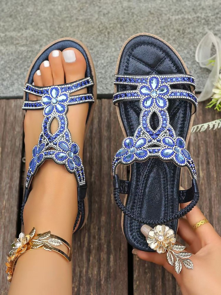 ✨ Böhmische Damensandalen mit funkelnden Strasssteinen – absoluter Komfort, elastischer Riemen & sommerliche Eleganz