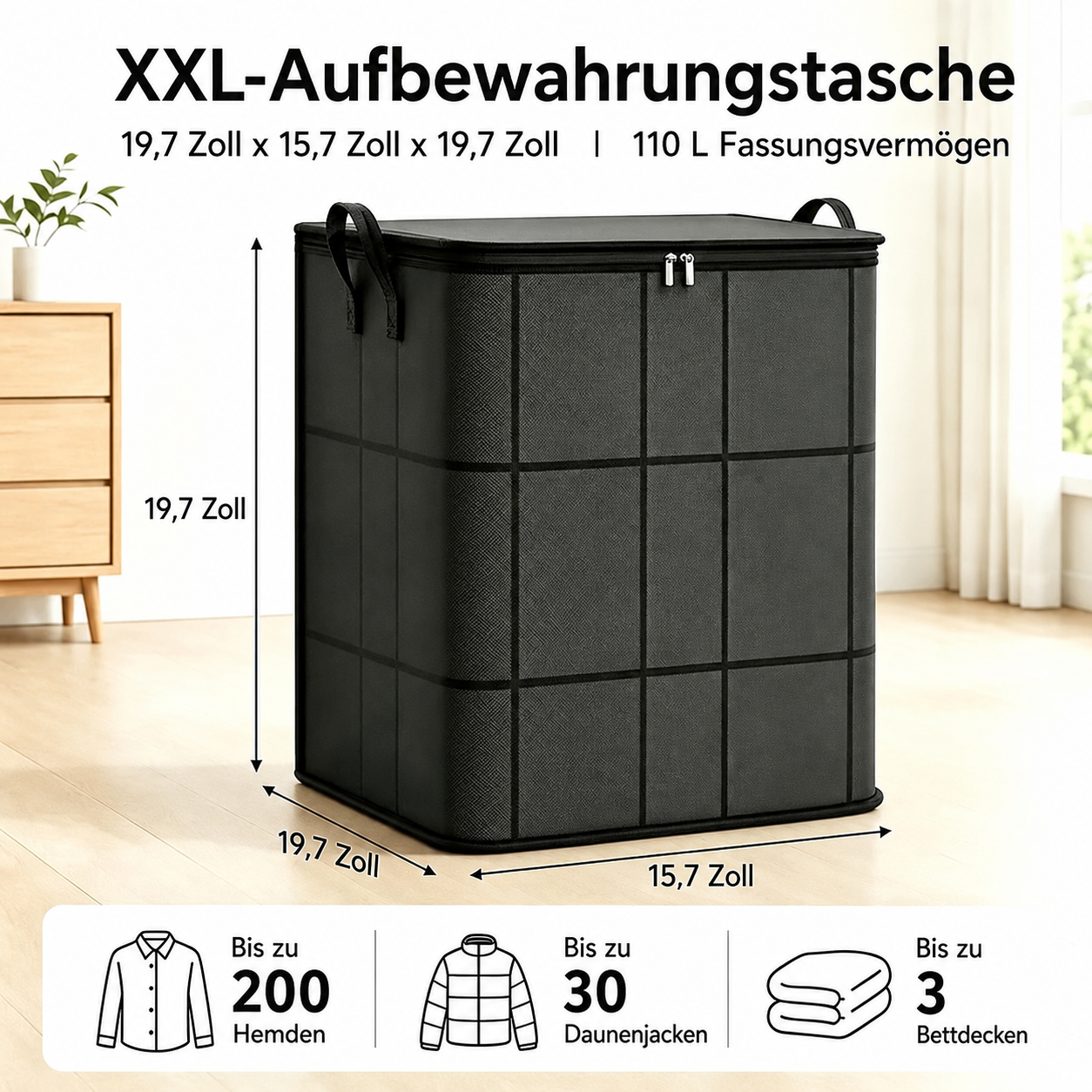 🚨 Spacious Foldable Fabric Zippered Storage Bin for Moving & Bedroom Closet📦