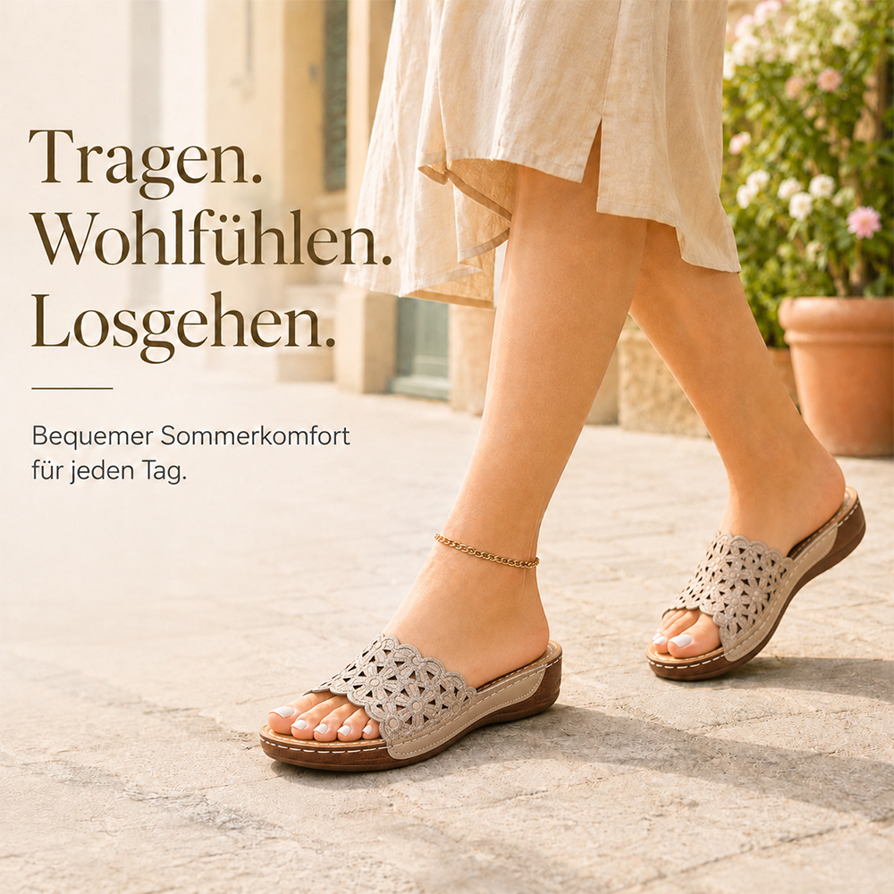 （LETZTER TAG: 80 % RABATT）Damen-Keilsandalen mit Blumenstickerei und Lochmuster