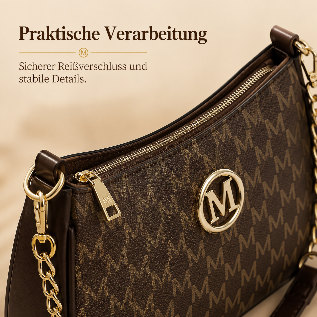 👜 Elegante Monogramm-Schultertasche mit Kettendetail 