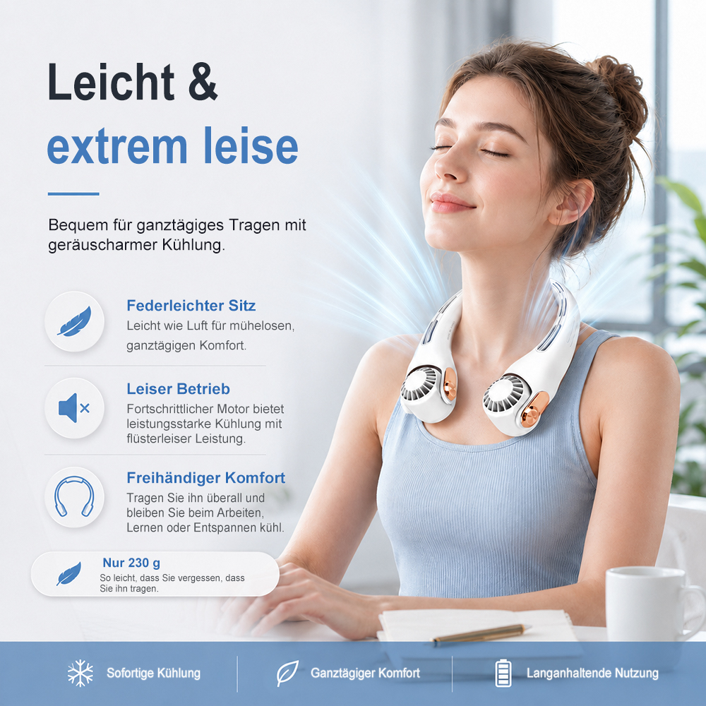 2026 Verbesserter Nackenventilator – Ultra-leise, freihändig tragbar & 360° verstellbar