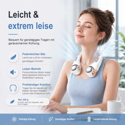 2026 Verbesserter Nackenventilator – Ultra-leise, freihändig tragbar & 360° verstellbar