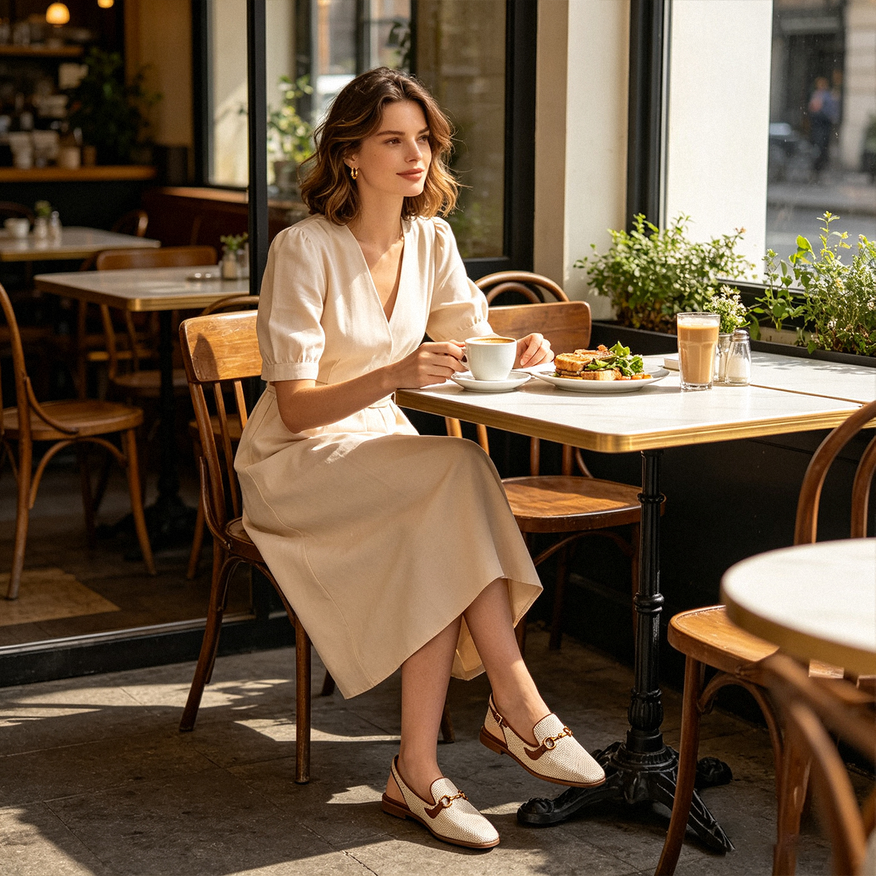 Elegante en comfortabele dames-loafers in het café