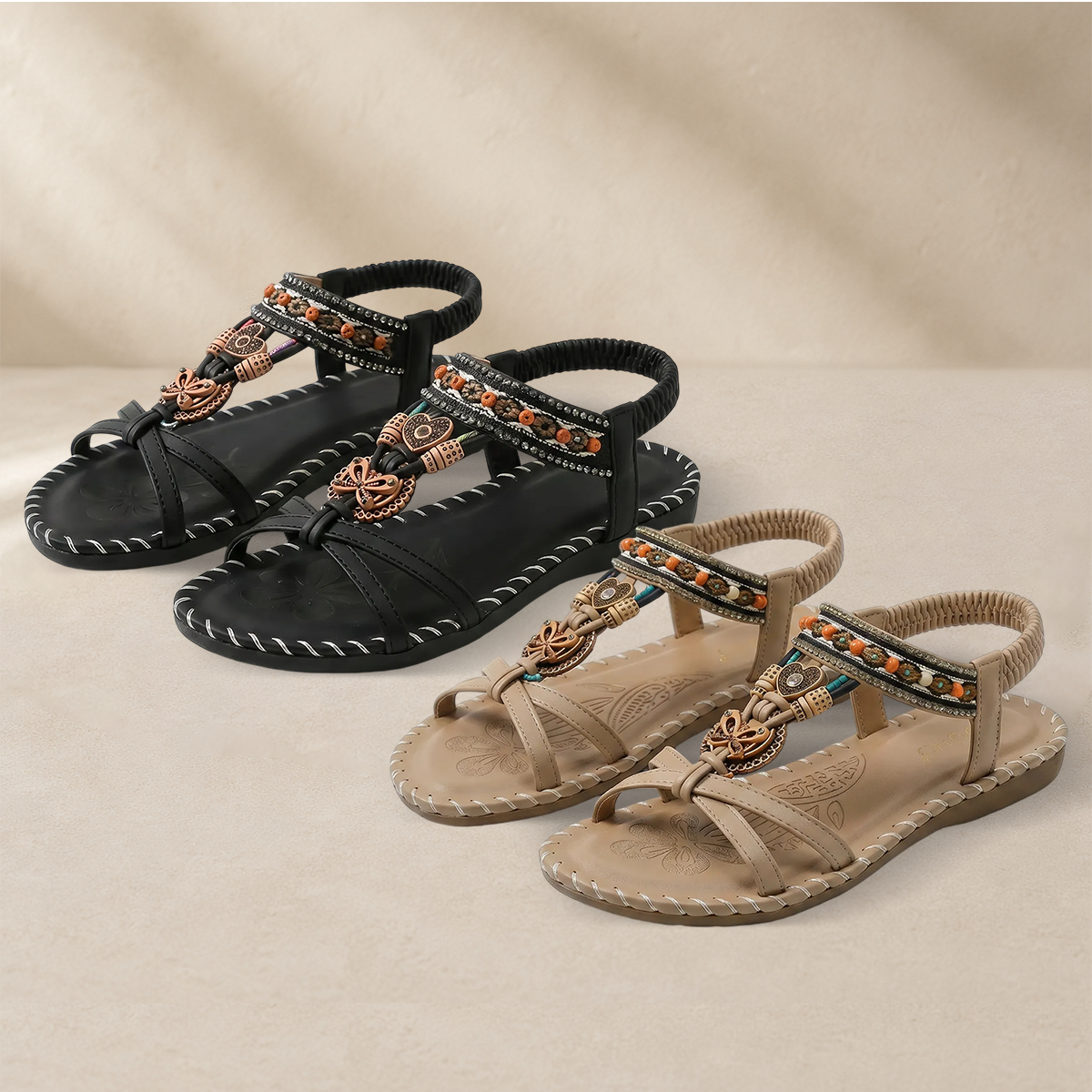 ⚡Bestseller 2026 ✨Böhmische Damensandalen mit Blumen-Dekor– absoluter Komfort, elastischer Riemen & sommerliche Eleganz