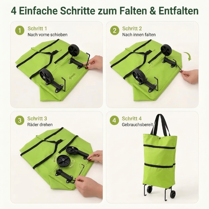 ⚡【10 Zoll × 18 Zoll】Neue faltbare Einkaufstasche mit Rollen – wasserdicht, robust und 2-in-1 verwendbar!