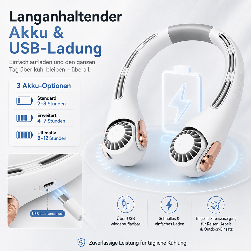 2026 Verbesserter Nackenventilator – Ultra-leise, freihändig tragbar & 360° verstellbar