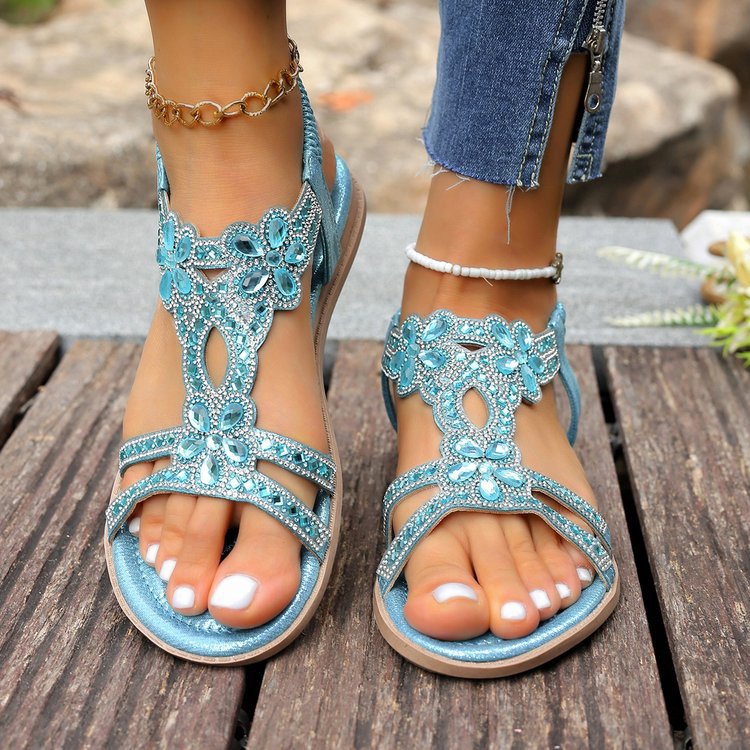 ✨ Böhmische Damensandalen mit funkelnden Strasssteinen – absoluter Komfort, elastischer Riemen & sommerliche Eleganz