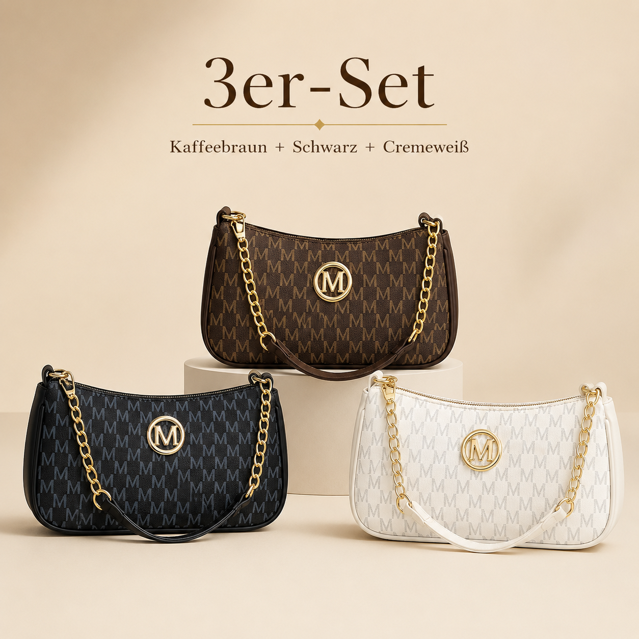 👜 Elegante Monogramm-Schultertasche mit Kettendetail – 2 Tragevarianten