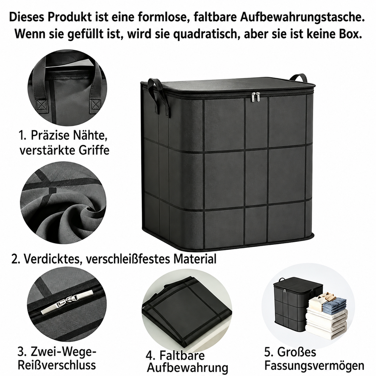 🚨 Spacious Foldable Fabric Zippered Storage Bin for Moving & Bedroom Closet📦