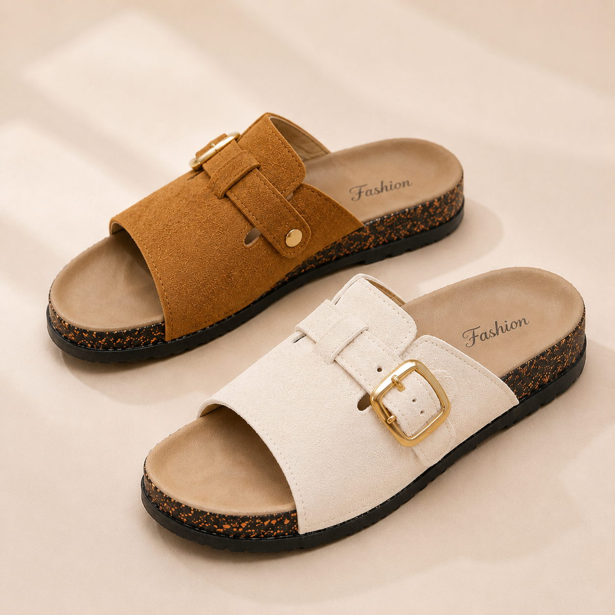 🏆 Vintage-Pantoletten mit Schnalle für Damen & Herren – Veloursleder-Optik, verstellbarer Riemen und gepolstertes Komfort-Fußbett