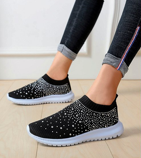 Damen-Slip-On-Sneaker mit funkelnden Kristall-Details