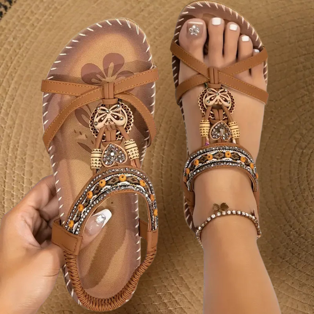 ⚡🇩🇪  Bestseller 2026 ✨Böhmische Damensandalen mit Blumen-Dekor– absoluter Komfort, elastischer Riemen & sommerliche Eleganz