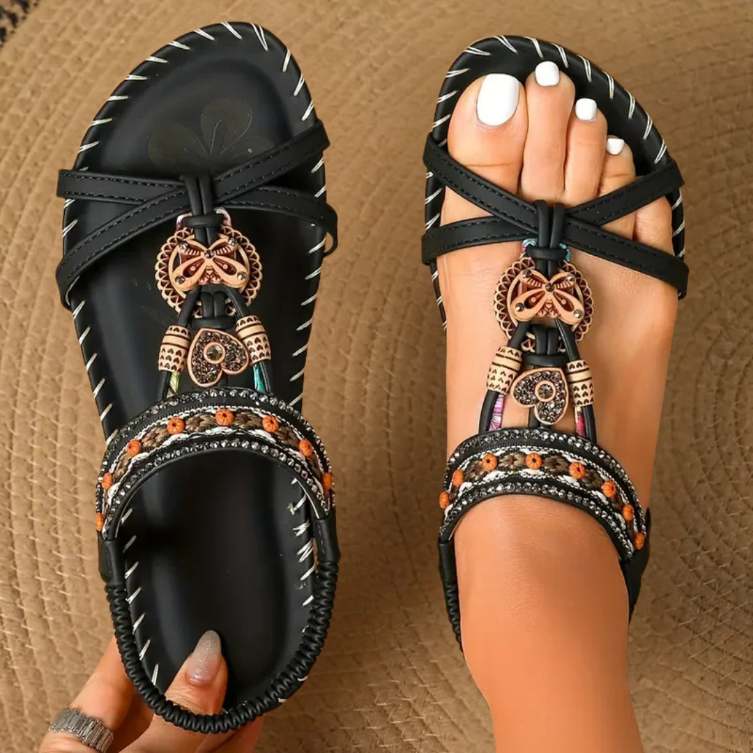 ⚡🇩🇪  Bestseller 2026 ✨Böhmische Damensandalen mit Blumen-Dekor– absoluter Komfort, elastischer Riemen & sommerliche Eleganz