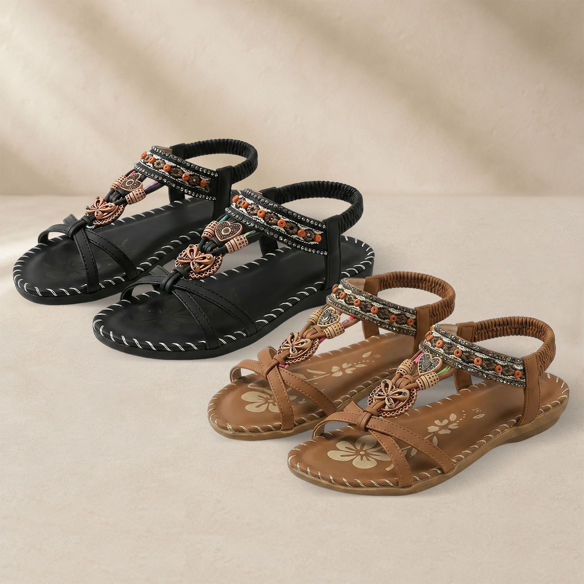⚡Bestseller 2026 ✨Böhmische Damensandalen mit Blumen-Dekor– absoluter Komfort, elastischer Riemen & sommerliche Eleganz