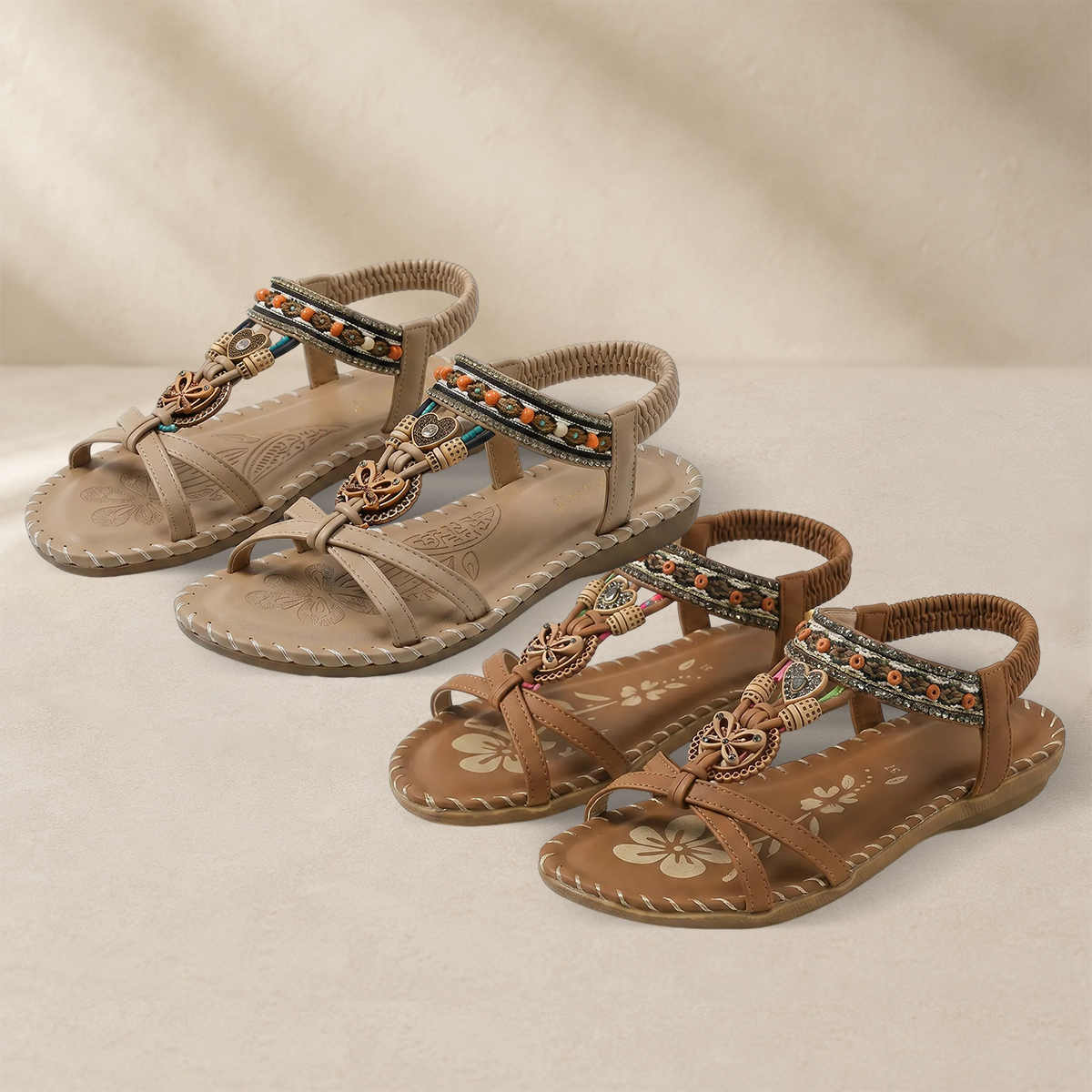 ⚡Bestseller 2026 ✨Böhmische Damensandalen mit Blumen-Dekor– absoluter Komfort, elastischer Riemen & sommerliche Eleganz