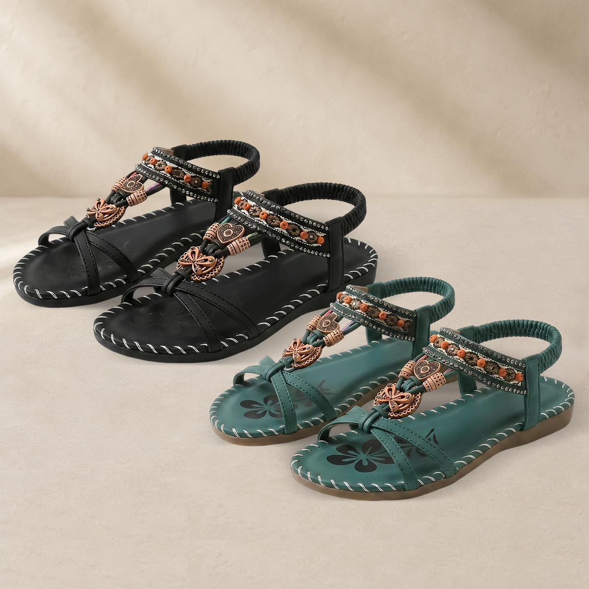 ⚡Bestseller 2026 ✨Böhmische Damensandalen mit Blumen-Dekor– absoluter Komfort, elastischer Riemen & sommerliche Eleganz
