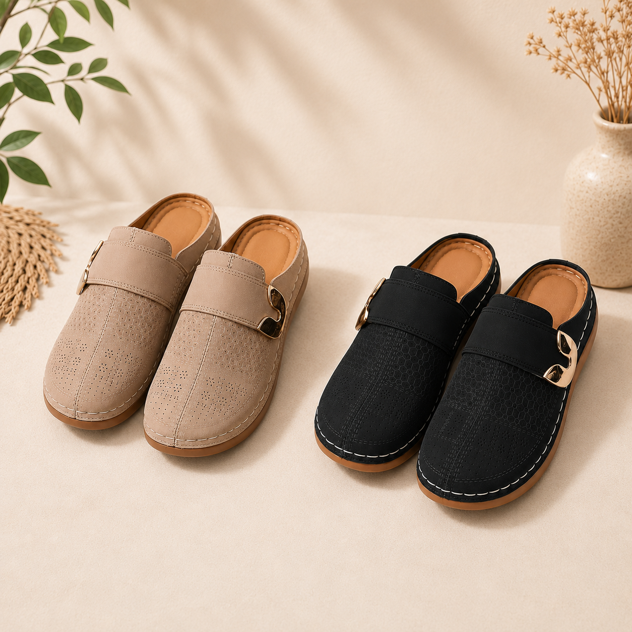 🔥  Ganztägiger Komfort 👣 Bequeme Leder-Slipper mit Keilabsatz – leicht anzuziehen und angenehm beim Gehen ⏳ LETZTER TAG – 80 % RABATT