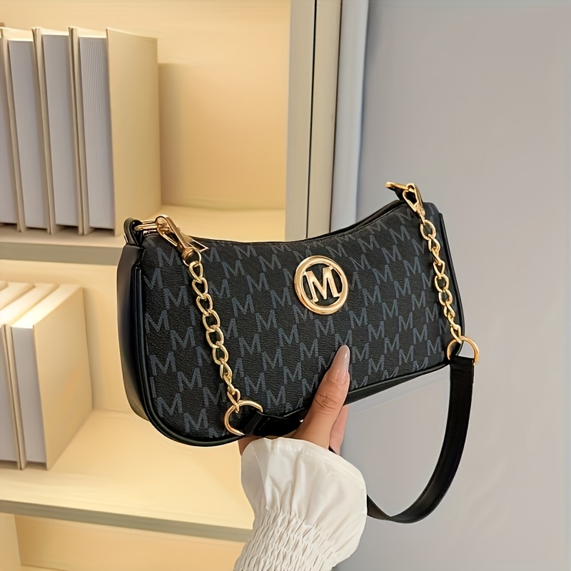 👜 Elegante Monogramm-Schultertasche mit Kettendetail – 2 Tragevarianten