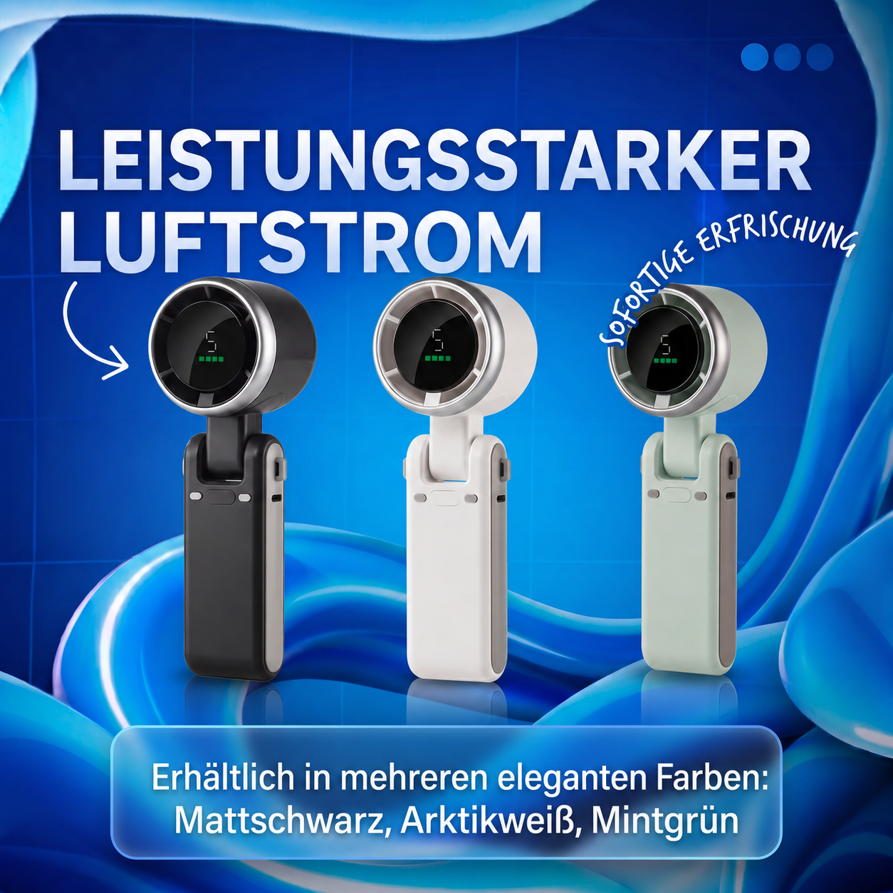 ❄️ Tragbarer 3-in-1-Turbo-Handventilator | 5 Windstufen • Faltbar & zum Umhängen • Starker Luftstrom | Ideal für Sommer, Reisen, Büro & Outdoor