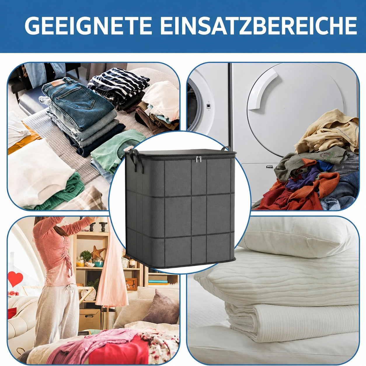 🚨 Spacious Foldable Fabric Zippered Storage Bin for Moving & Bedroom Closet📦