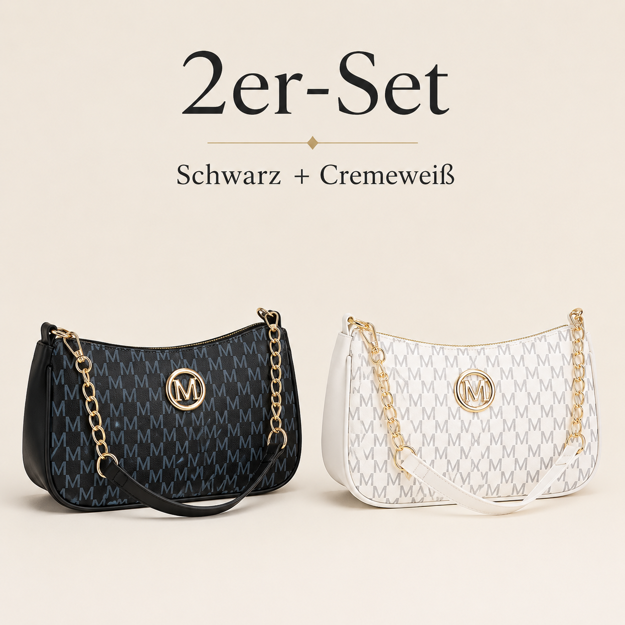 👜 Elegante Monogramm-Schultertasche mit Kettendetail – 2 Tragevarianten