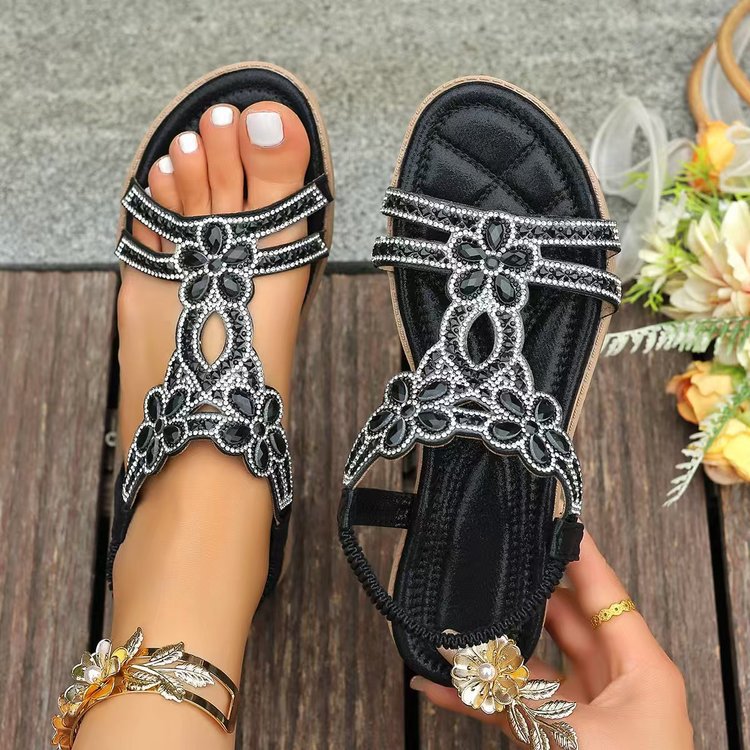✨ Böhmische Damensandalen mit funkelnden Strasssteinen – absoluter Komfort, elastischer Riemen & sommerliche Eleganz