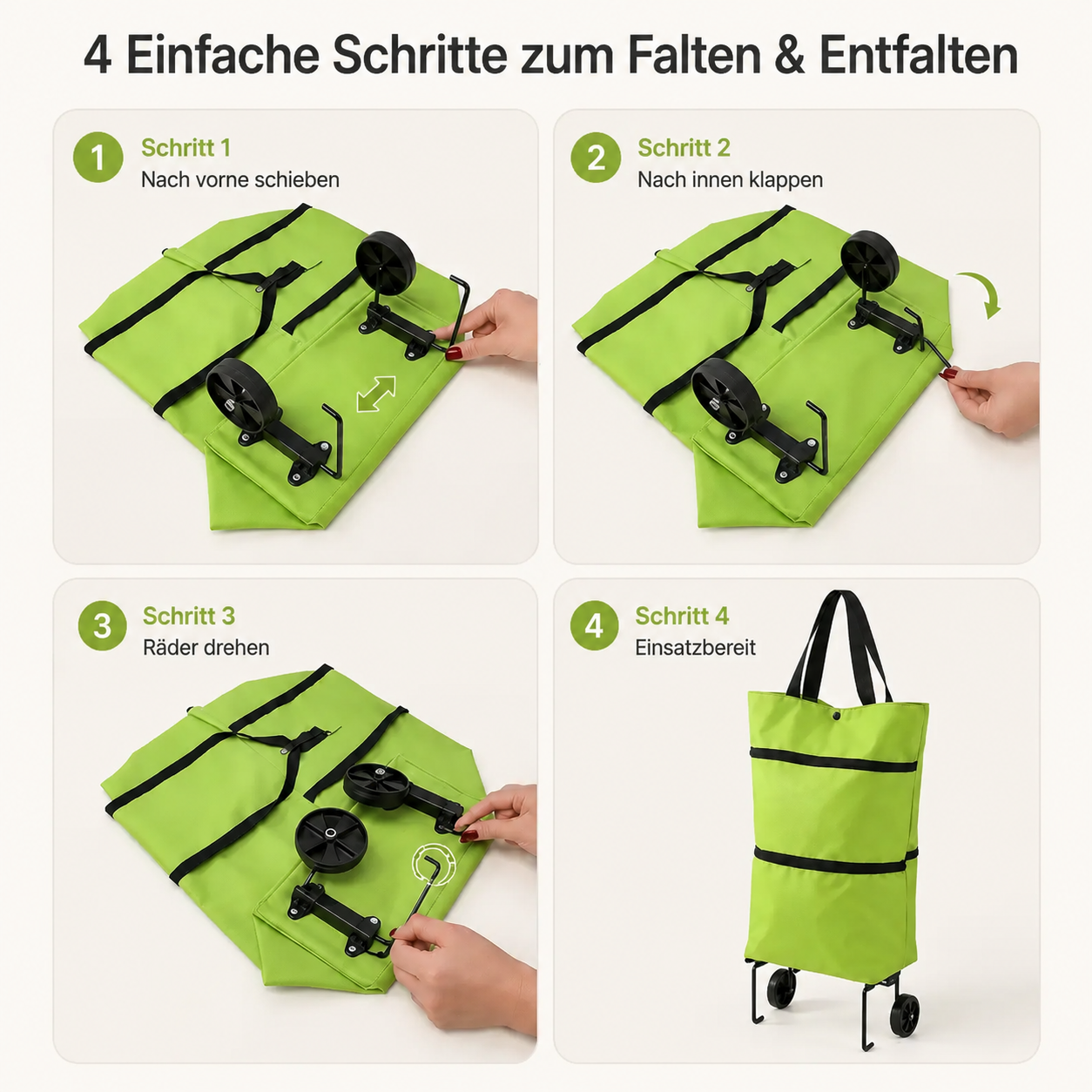 【10inch*18inch】Foldable Shopping Trolley Bag with Wheels, Portable Reusable Grocery Tote, Lightweight Rolling Shopping Cart Bag with Carry Handles for Supermarket, Travel, Laundry and Daily Use
