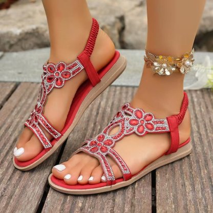 ✨ Böhmische Damensandalen mit funkelnden Strasssteinen – absoluter Komfort, elastischer Riemen & sommerliche Eleganz