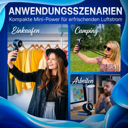 ❄️ Tragbarer 3-in-1-Turbo-Handventilator | 5 Windstufen • Faltbar & zum Umhängen • Starker Luftstrom | Ideal für Sommer, Reisen, Büro & Outdoor