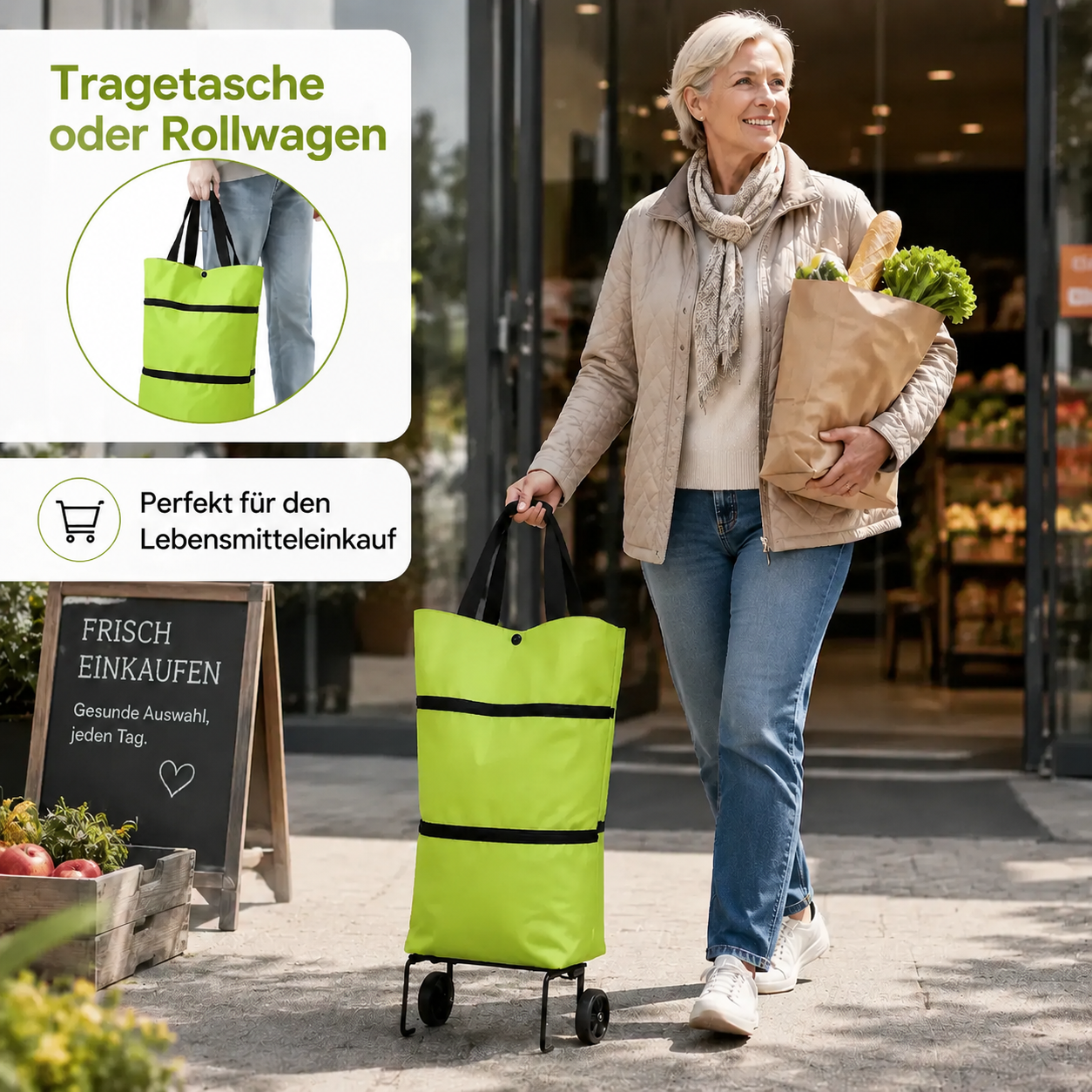🛒Faltbarer Einkaufstrolley – Praktische Einkaufstasche mit Rollen für den täglichen Einkauf