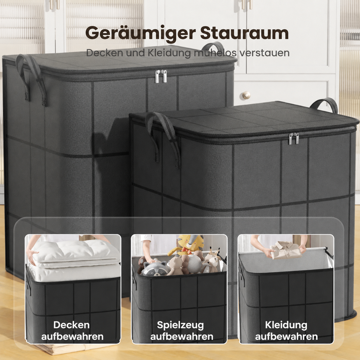 🚨 Spacious Foldable Fabric Zippered Storage Bin for Moving & Bedroom Closet📦
