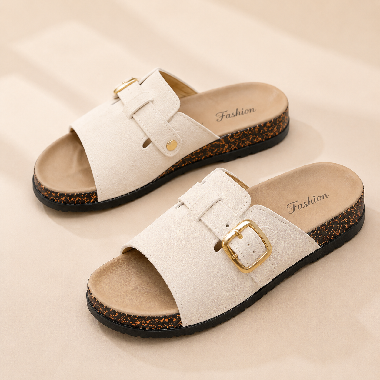 🏆 Vintage-Pantoletten mit Schnalle für Damen & Herren – Veloursleder-Optik, verstellbarer Riemen und gepolstertes Komfort-Fußbett