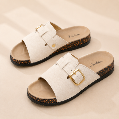 🏆 Vintage-Pantoletten mit Schnalle für Damen & Herren – Veloursleder-Optik, verstellbarer Riemen und gepolstertes Komfort-Fußbett