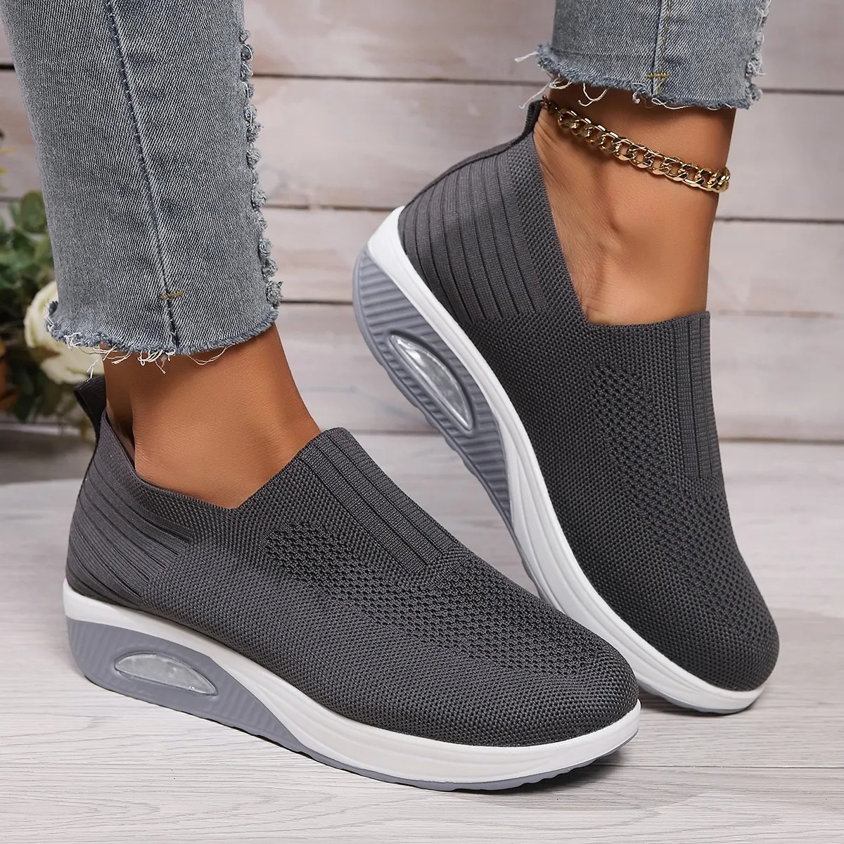 ( LETZTER TAG SALE – 80 % RABATT) 👟Luftpolster Slip-on Walking Schuhe mit Fußgewölbeunterstützung, für Damen