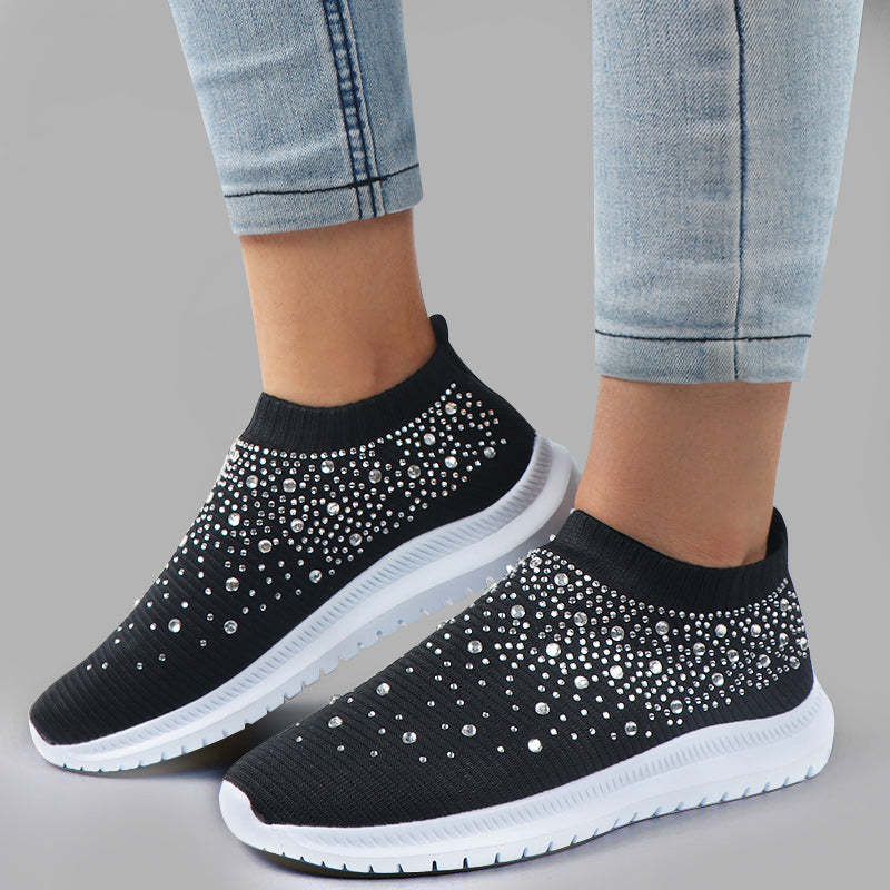 Damen-Slip-On-Sneaker mit funkelnden Kristall-Details