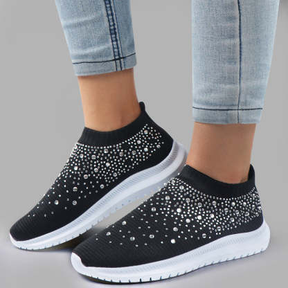 Damen-Slip-On-Sneaker mit funkelnden Kristall-Details