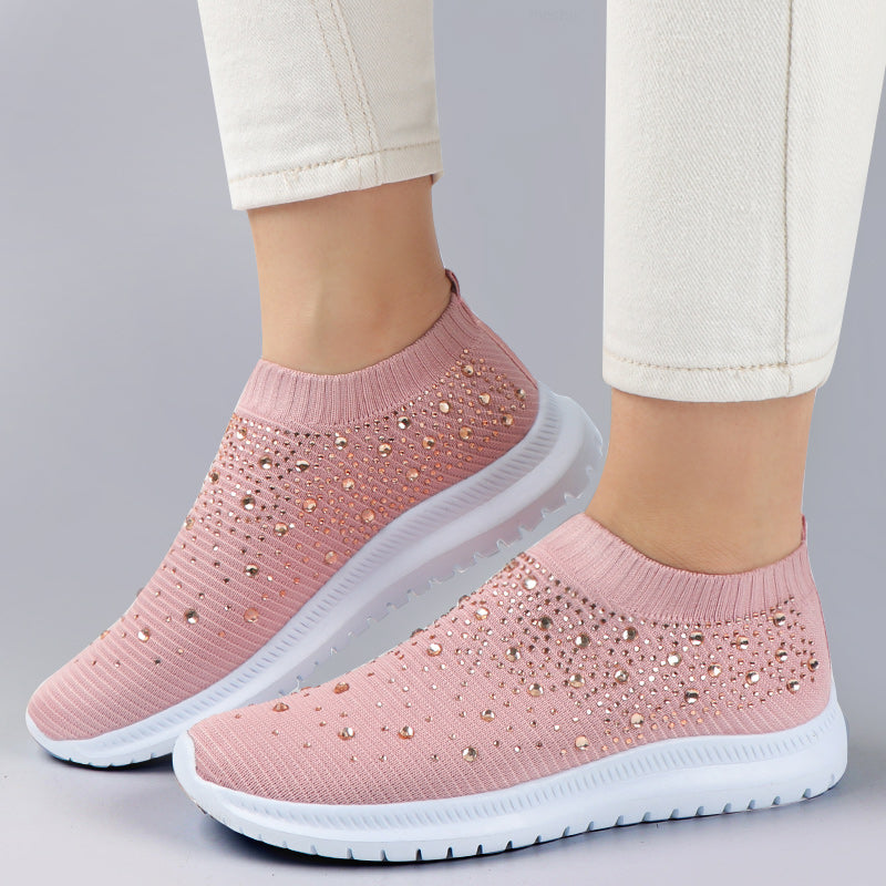Damen-Slip-On-Sneaker mit funkelnden Kristall-Details