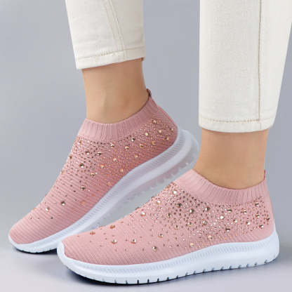 Damen-Slip-On-Sneaker mit funkelnden Kristall-Details