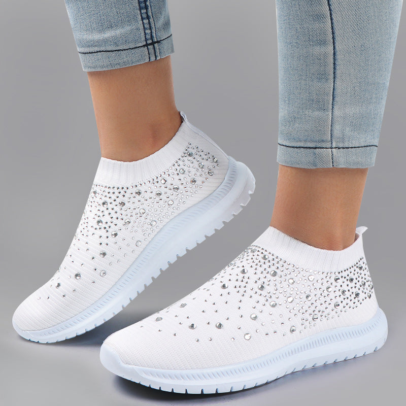 Damen-Slip-On-Sneaker mit funkelnden Kristall-Details