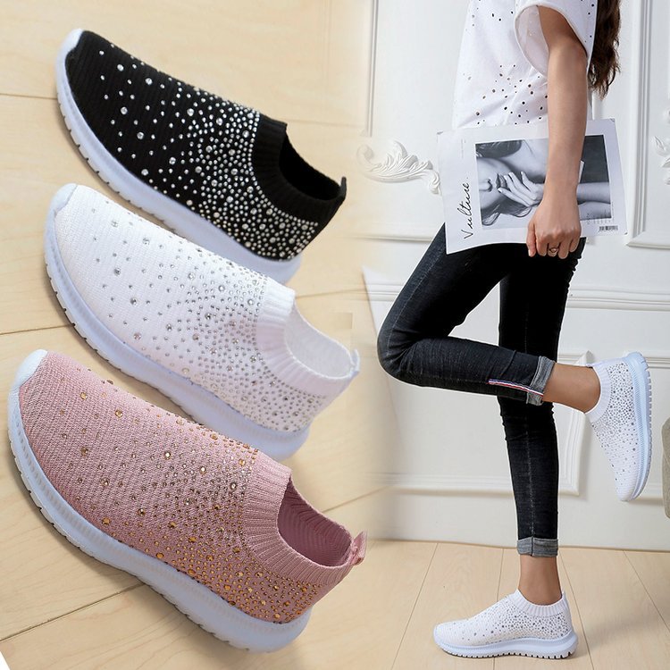 Damen-Slip-On-Sneaker mit funkelnden Kristall-Details