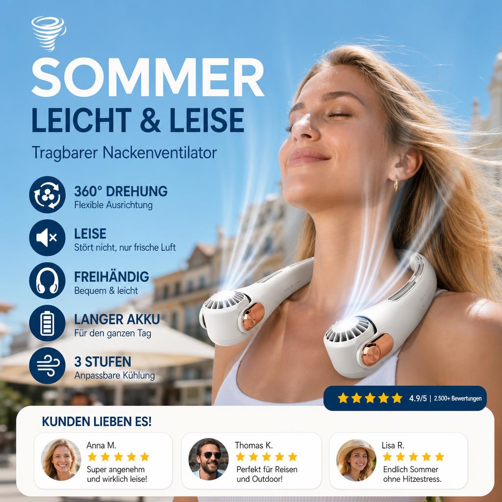 🔥 50% Rabatt für eine begrenzte Dauer 🌪️  geräuscharmer für den Sommer Tragbarer Nackenlüfter
