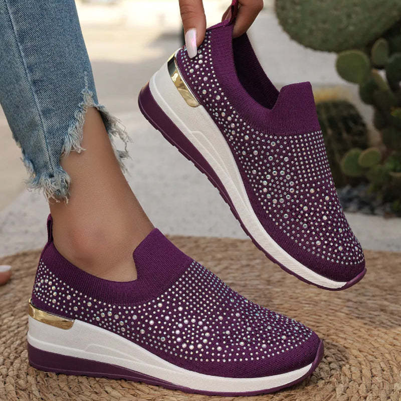 🔥 Bestseller 2026 👟Rhinestone Slip-on Casual Mesh Fabric Sneakers For Women✨Slip On, Shine & Stay Comfy! ✨