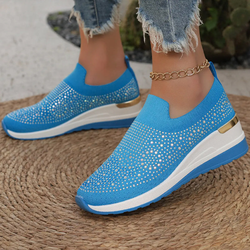🔥 Bestseller 2026 👟Rhinestone Slip-on Casual Mesh Fabric Sneakers For Women✨Slip On, Shine & Stay Comfy! ✨