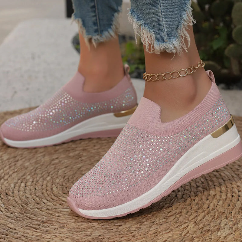 🔥 Bestseller 2026 👟Rhinestone Slip-on Casual Mesh Fabric Sneakers For Women✨Slip On, Shine & Stay Comfy! ✨
