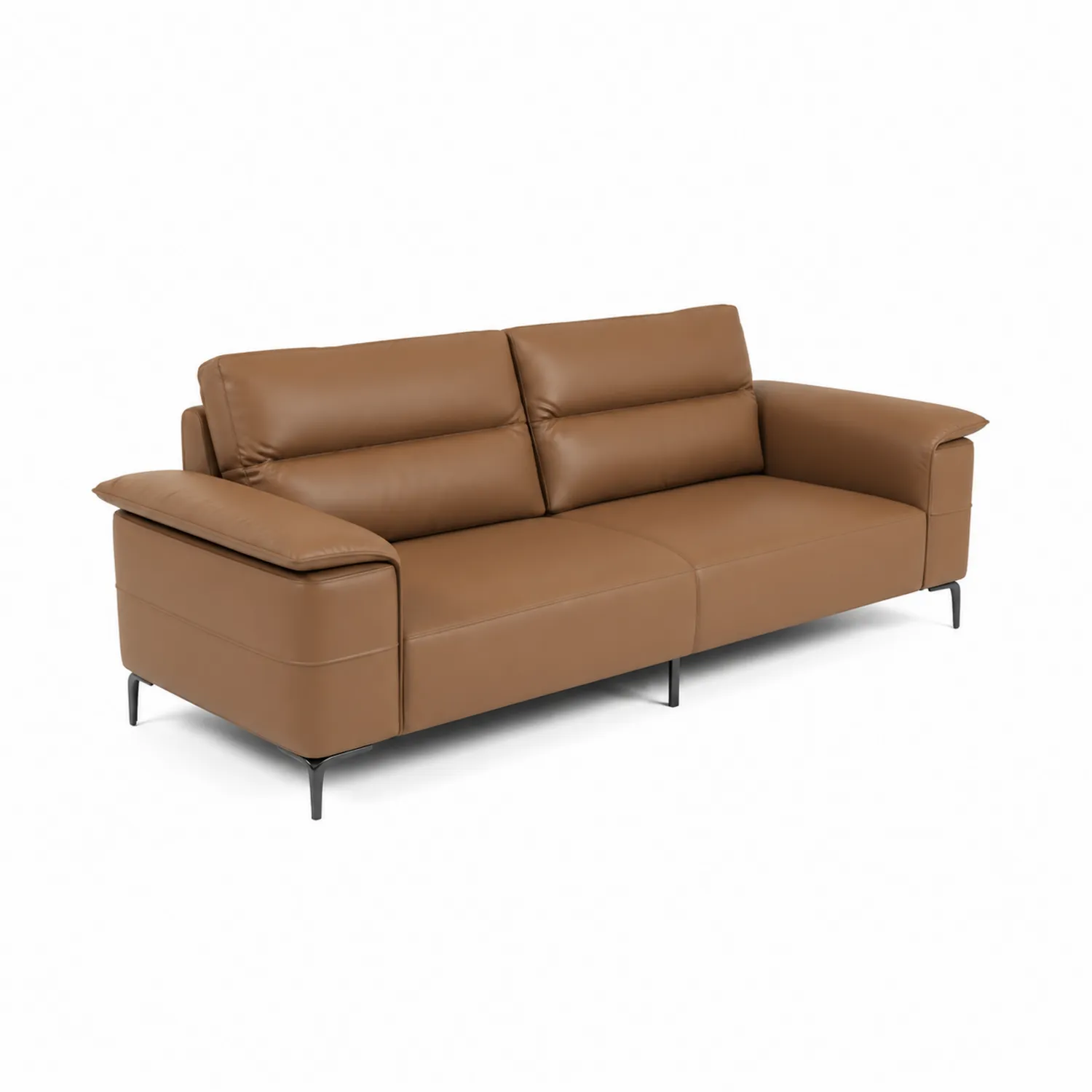 Skórzana sofa trzyosobowa brązowa z metalowymi nogami