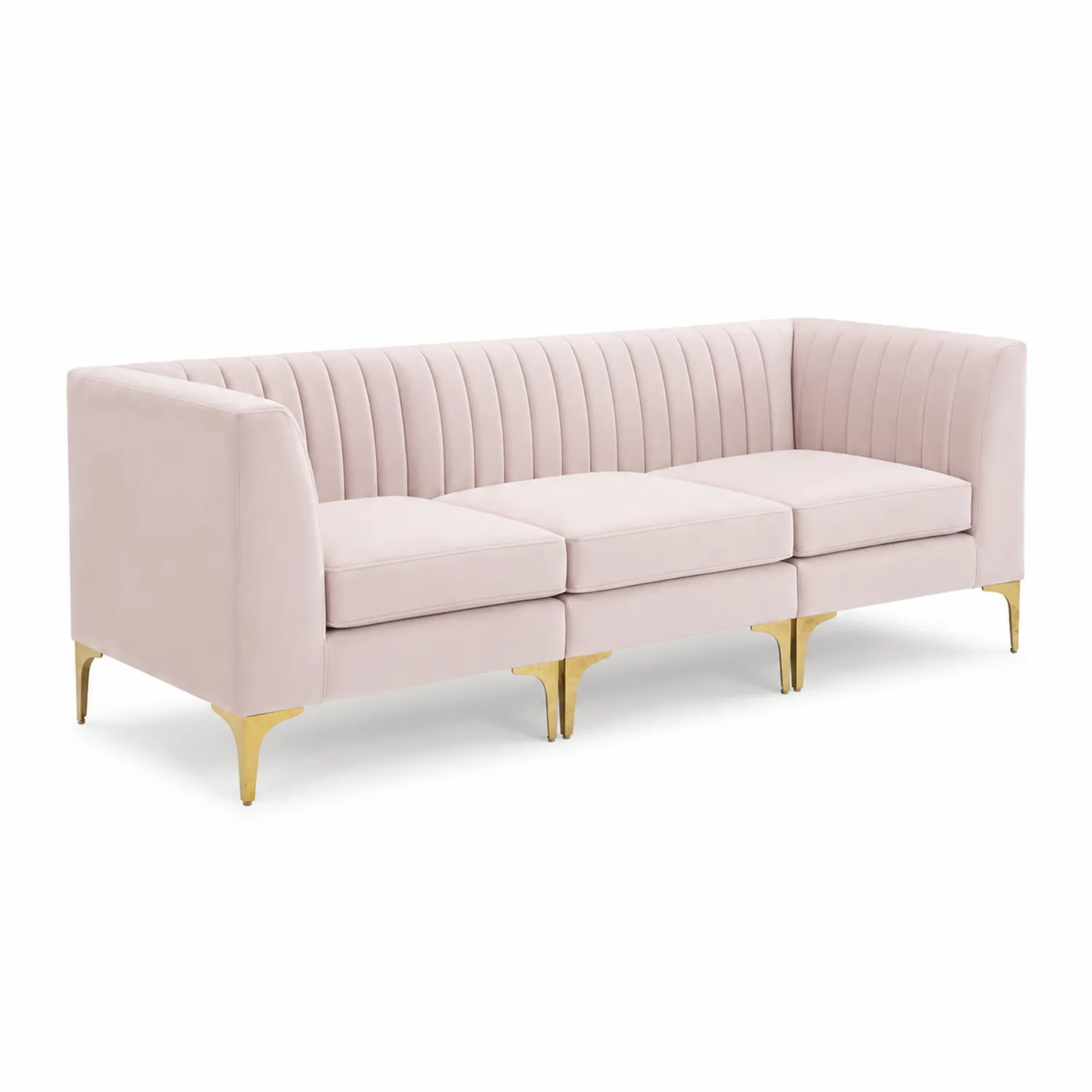 Sofa welurowa różowa z metalowymi nogami 230 cm