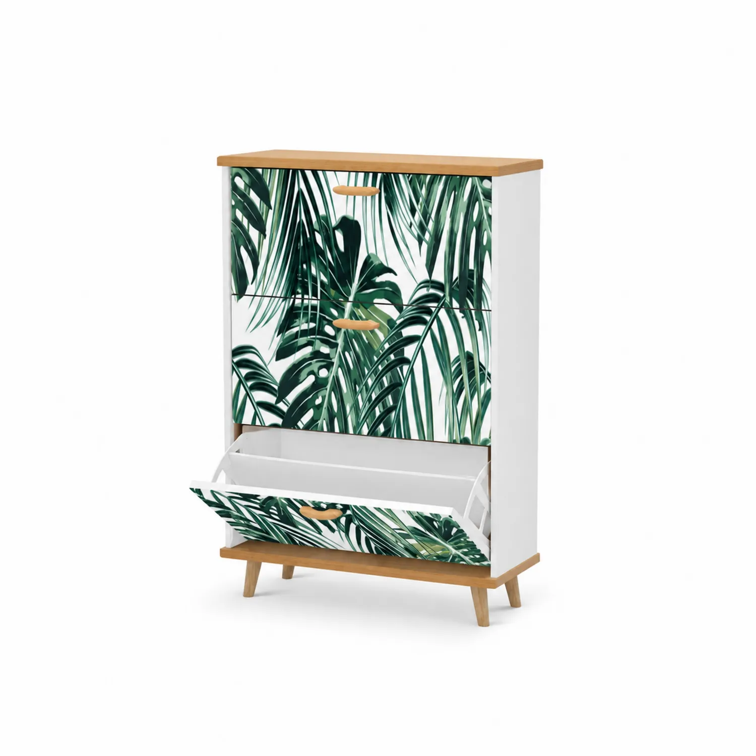 Szafka na buty z MDF z tropikalnym wzorem 80x60x25 cm Zielono-Biały