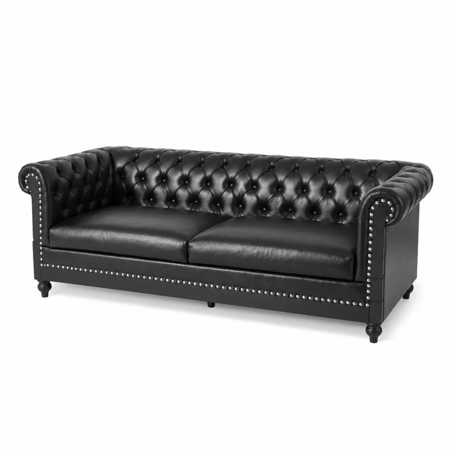 Trzyosobowa sofa z ekoskóry w kolorze czarnym 220 cm