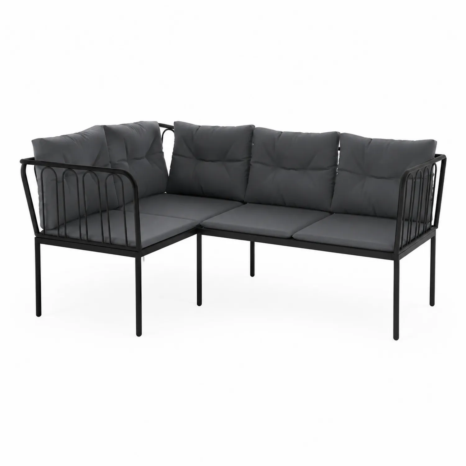 Sofa narożna metalowa z grafitowymi poduszkami